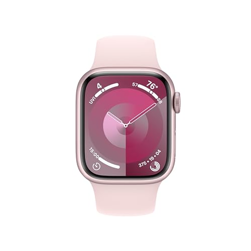 Apple Watch Series 9 [GPS 41mm] Smartwatch with Pink Aluminum Case with Pink Sport Band S/M.