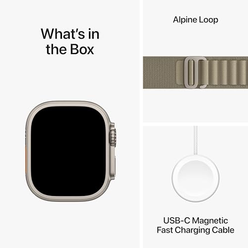 Apple Watch Ultra 2 [GPS + Cellular 49mm] Smartwatch with Rugged Titanium Case & Olive Alpine Loop Medium.