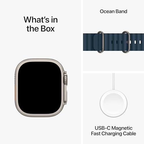 Apple Watch Ultra 2 [GPS + Cellular 49mm] Smartwatch with Rugged Titanium Case & Blue Ocean Band.