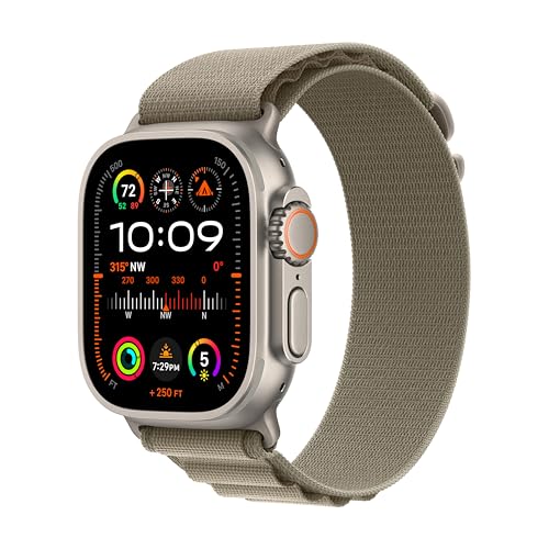Apple Watch Ultra 2 [GPS + Cellular 49mm] Smartwatch with Rugged Titanium Case & Olive Alpine Loop Medium.
